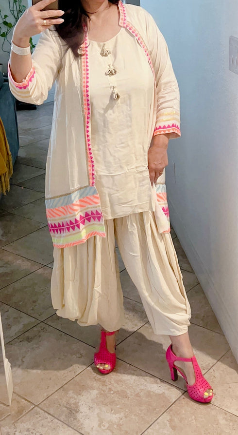 (@Madhuri Dixit) Neon White Dhoti Jacket Set