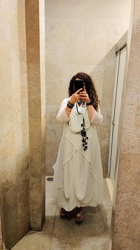 White Drape Dress with Scarf
