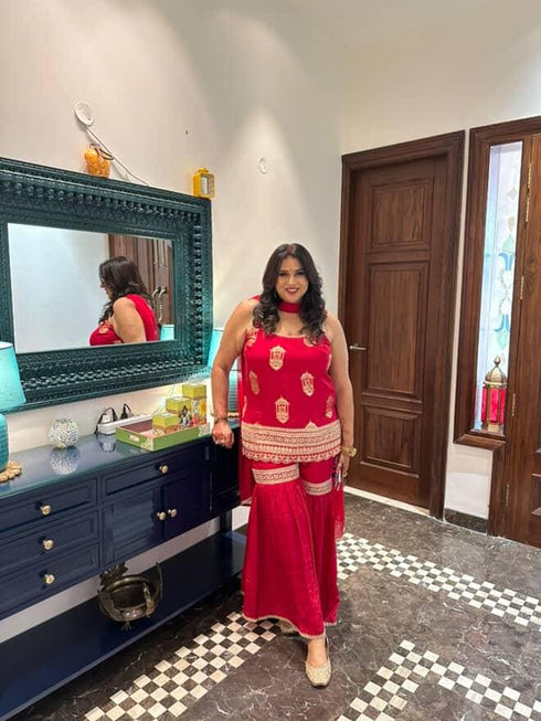 Red Spaghetti Sharara Set