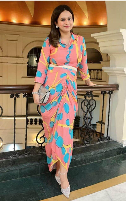 Tropical Pink Dress with Belt