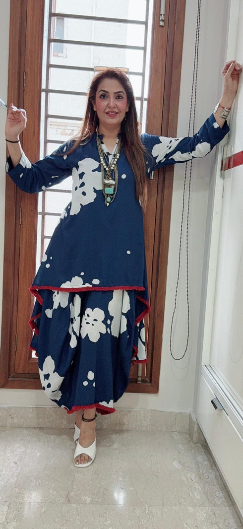 Blue Dhoti Skirt Dress