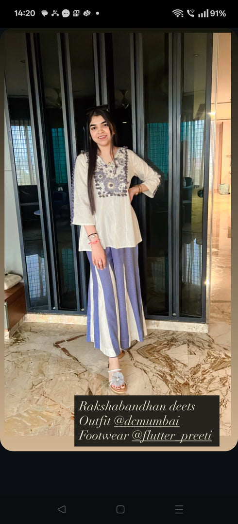 Embroidered Top With Kali Pants - Denim Look