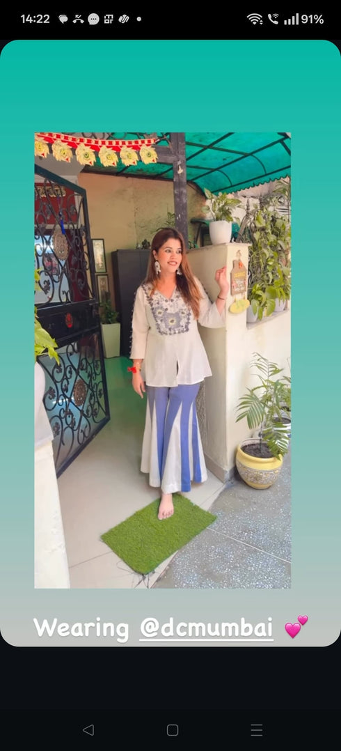 Embroidered Top With Kali Pants - Denim Look