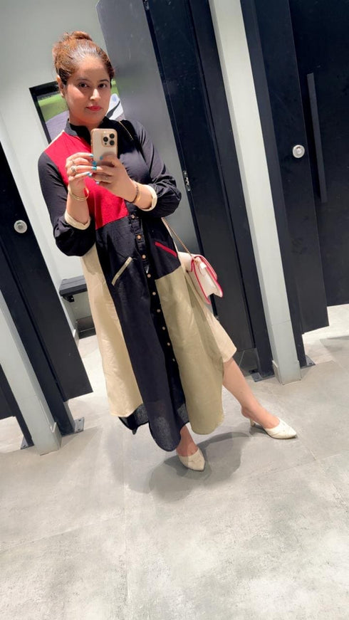 Patchwork Black Shirt Gown