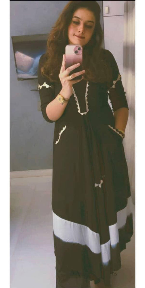 (Madhuri Dixit) Black Leather Patchwork Dress
