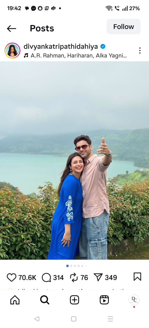 (@DivyankaTripathi) Royal Blue Embroidery Jumpsuit