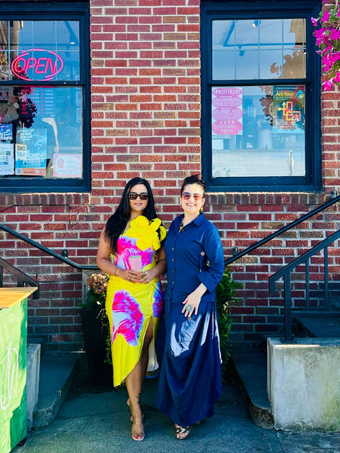 Navy Blue Drape Skirt Set For Women