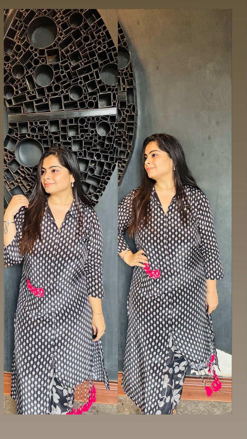 Black Coord Set With Hanging Tassels