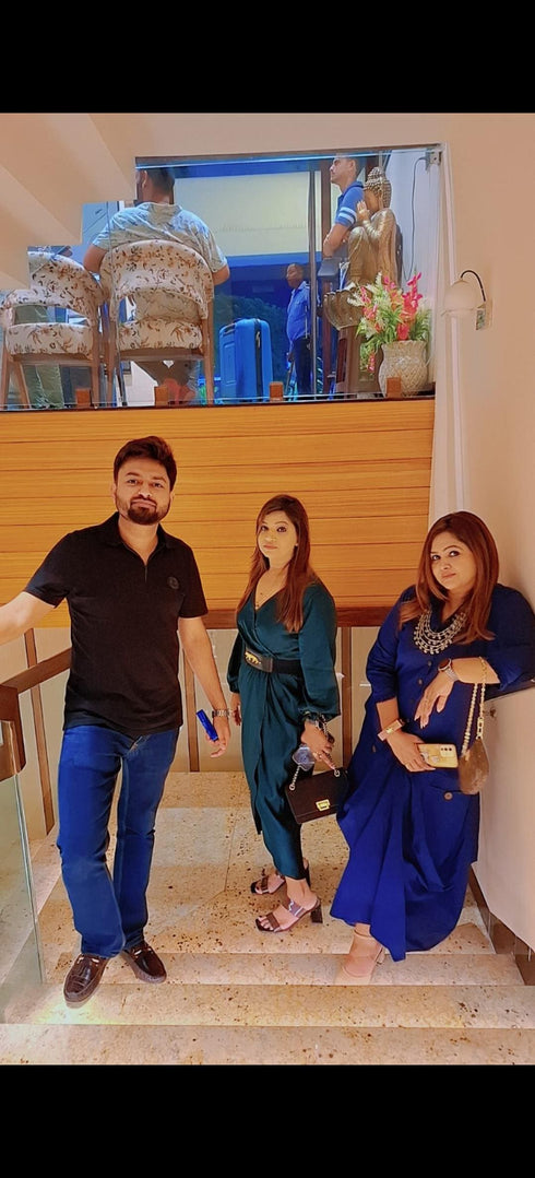 Navy Blue Drape Skirt Set For Women