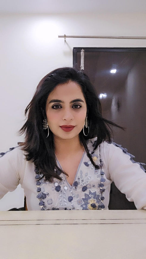 Embroidered Top With Kali Pants - Denim Look