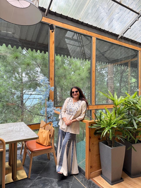 Embroidered Top With Kali Pants - Denim Look