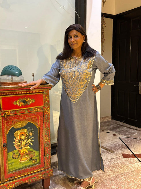 Denim Gold Kaftan Dress