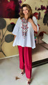 Embroidery White Maroon Farshi Salwar With Handbag