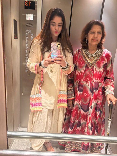 (@Madhuri Dixit) Neon White Dhoti Jacket Set