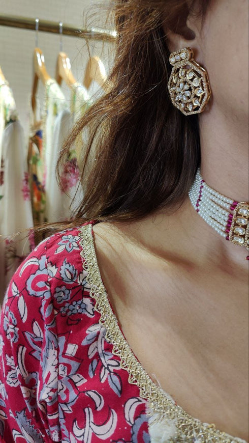 Cotton Grey Red Sharara Set