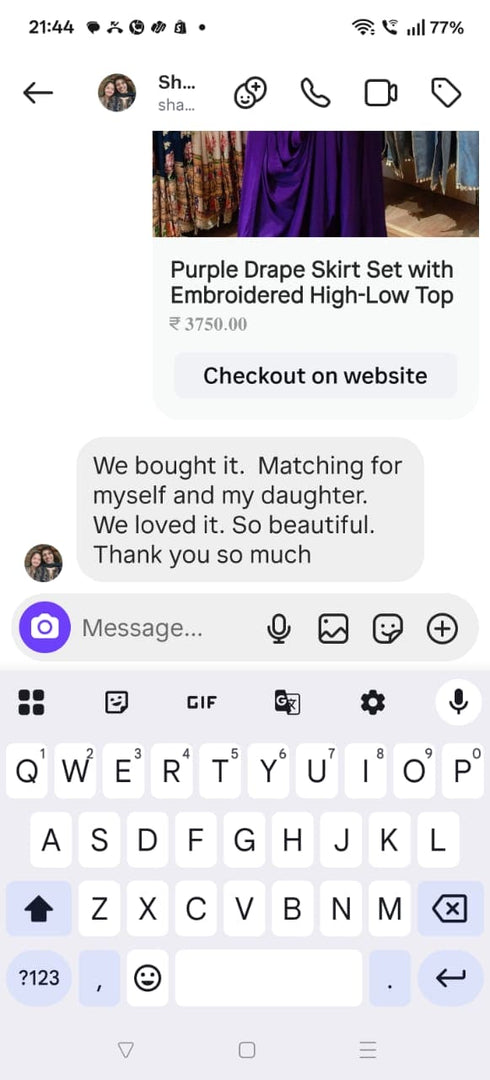 Purple Drape Skirt Set with Embroidered High-Low Top