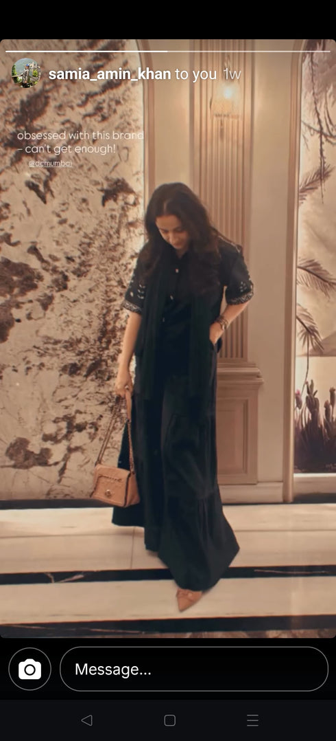 Blue Embroidery Top With Flared Pant