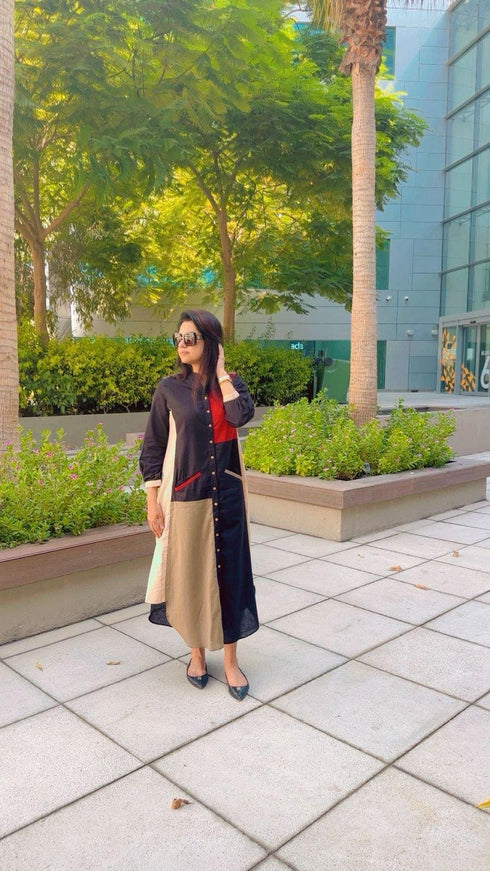 Patchwork Black Shirt Gown