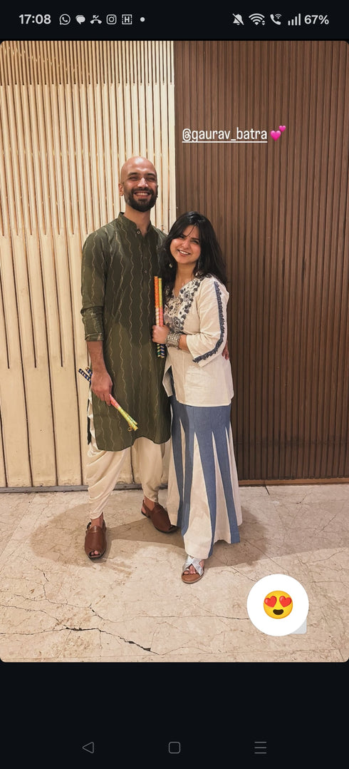 Embroidered Top With Kali Pants - Denim Look