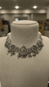 Oxidized Choker Necklace with Green Stones