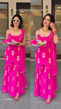 Crepe Hot Pink Gold Spaghetti Sharara Set