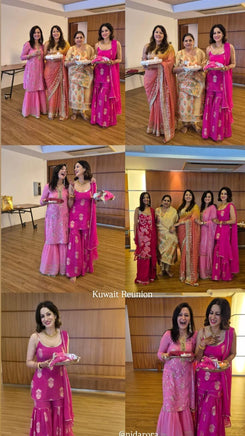 Crepe Hot Pink Gold Spaghetti Sharara Set