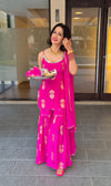Crepe Hot Pink Gold Spaghetti Sharara Set