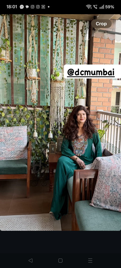 Embroidered Green Kaftan Top with Drape Lungi Skirt
