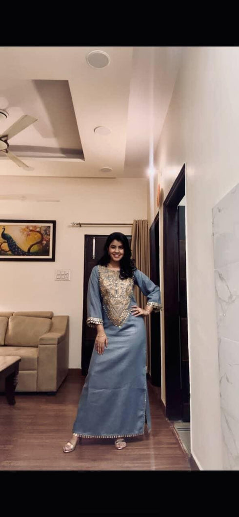 Denim Gold Kaftan Dress