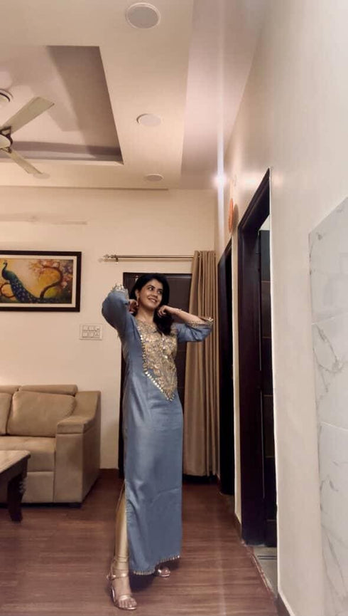 Denim Gold Kaftan Dress