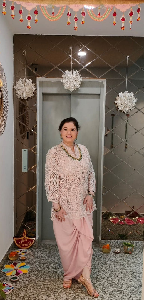 Pink Cutwork Kurta with Dhoti and Singlet