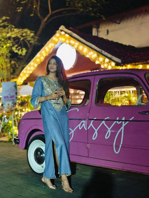 Denim Gold Kaftan Dress