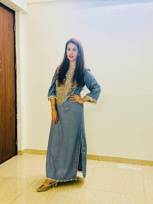 Denim Gold Kaftan Dress