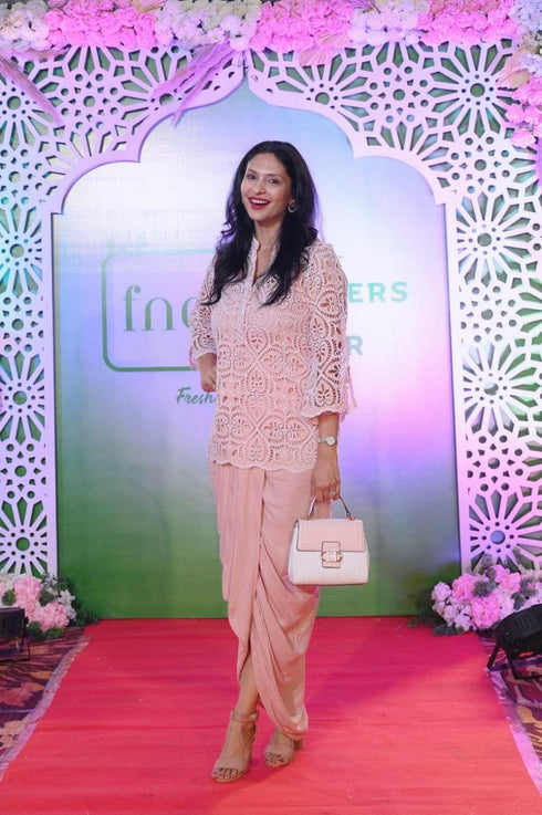 Pink Cutwork Kurta with Dhoti and Singlet