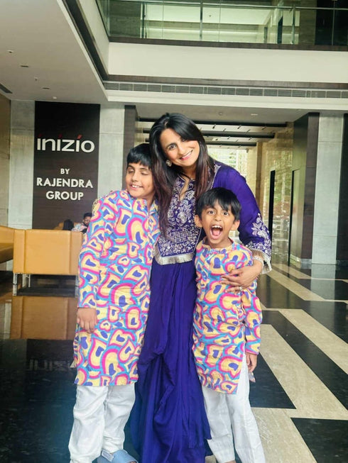 Purple Drape Skirt Set with Embroidered High-Low Top