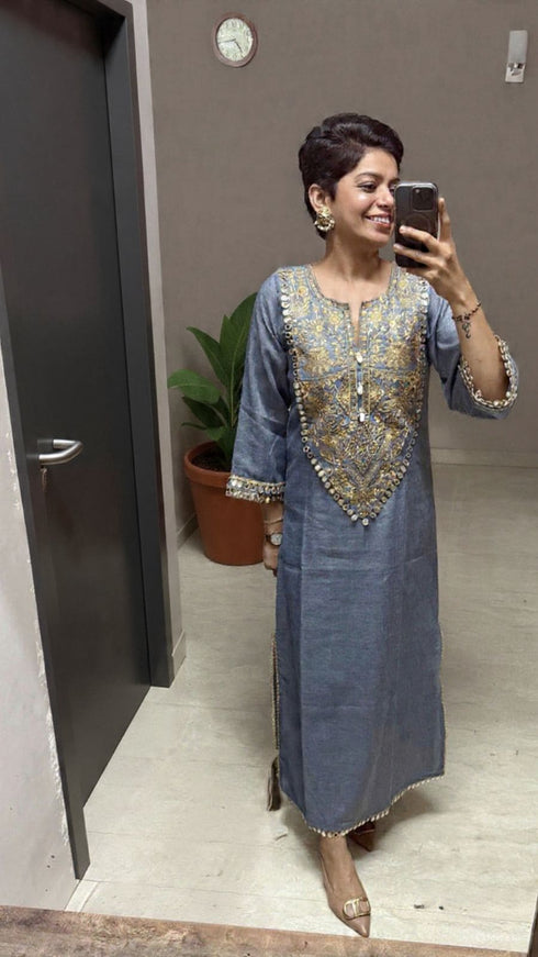 Denim Gold Kaftan Dress
