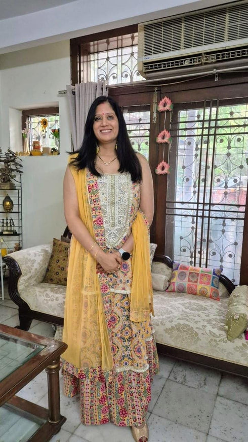 Spaghetti Yellow Jaipuri Sharara Set