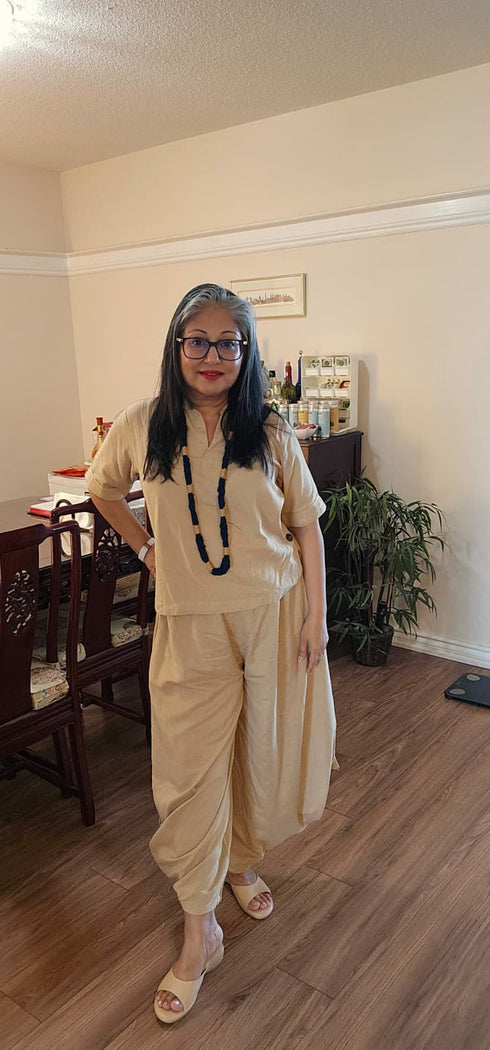 Beige Coord Set with Necklace