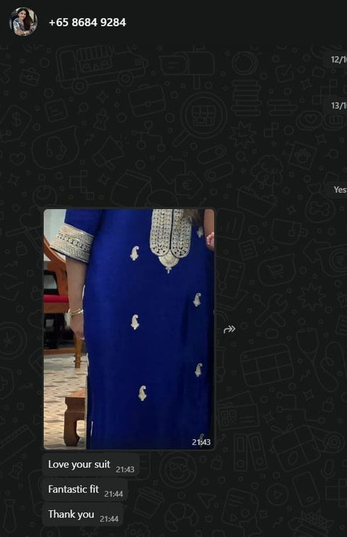 Embroidered Blue Long Yoke Kurta with Pant