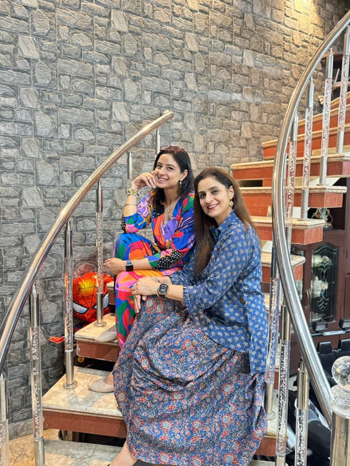 Jaipuri Blue Drape Skirt Set For Women