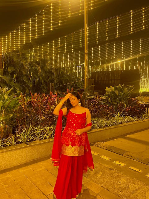 Banarasi Red Spaghetti Sharara Set