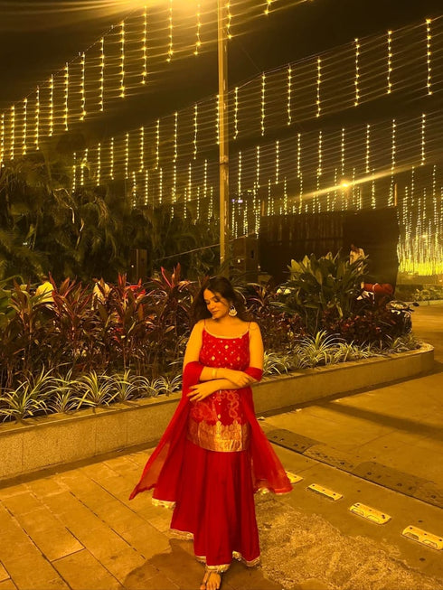 Banarasi Red Spaghetti Sharara Set