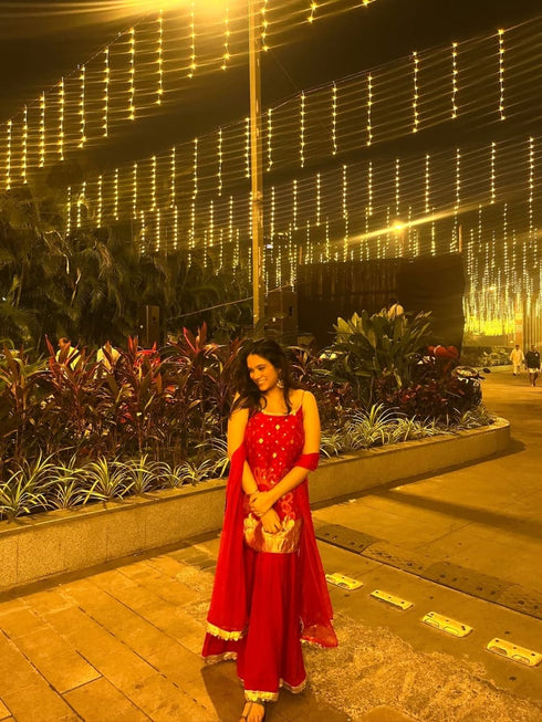 Banarasi Red Spaghetti Sharara Set