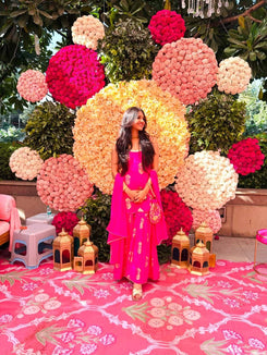 Crepe Hot Pink Gold Spaghetti Sharara Set