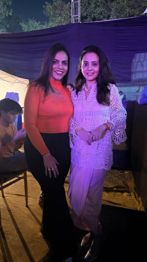 Pink Cutwork Kurta with Dhoti and Singlet