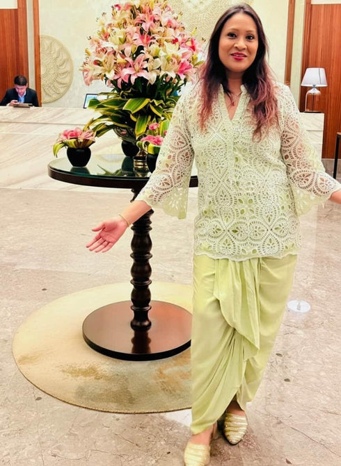 Green Cutwork Kurta with Dhoti and Singlet