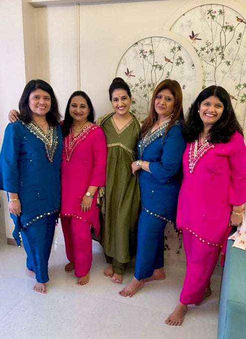 Mirror Blue C Cut Kurta With Pants