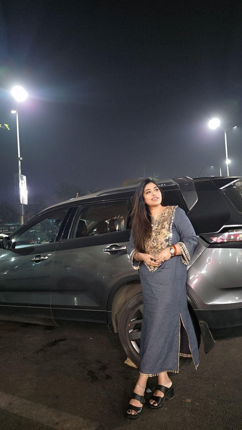 Dark Denim Gold Kaftan Dress