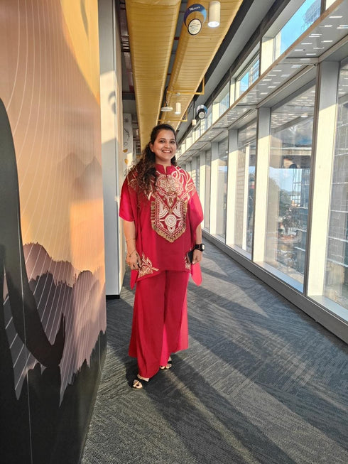 Heavily Embroidered Maroon Kaftan with Pant
