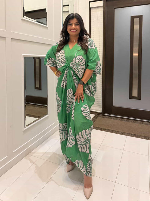 Green Leaf Kaftan One Piece Dress